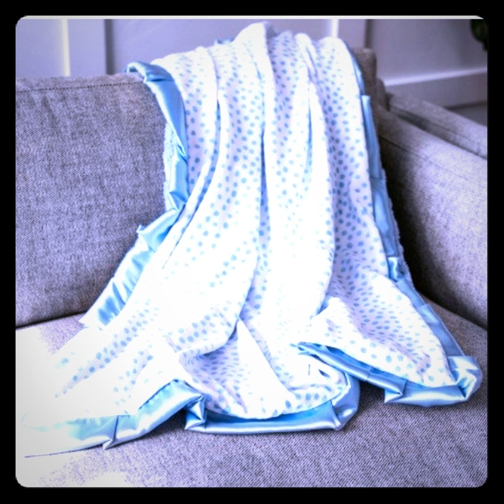 Minky Couture baby blue polka dot infant blanket
